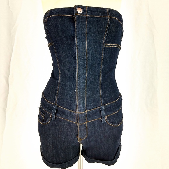 strapless jean romper